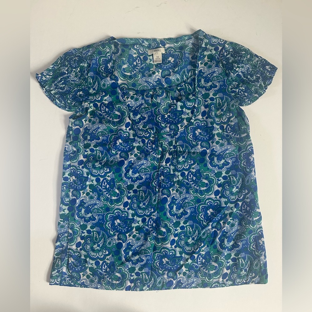 SFERRA Blue and Green Paisley Top